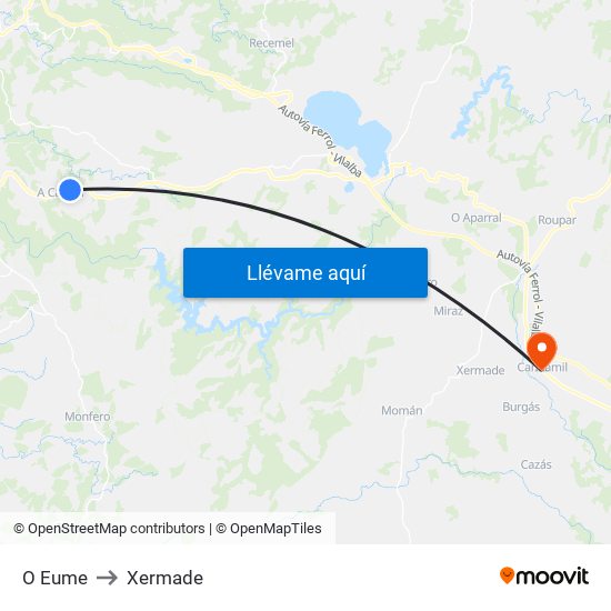 O Eume to Xermade map
