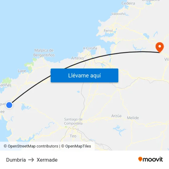 Dumbría to Xermade map