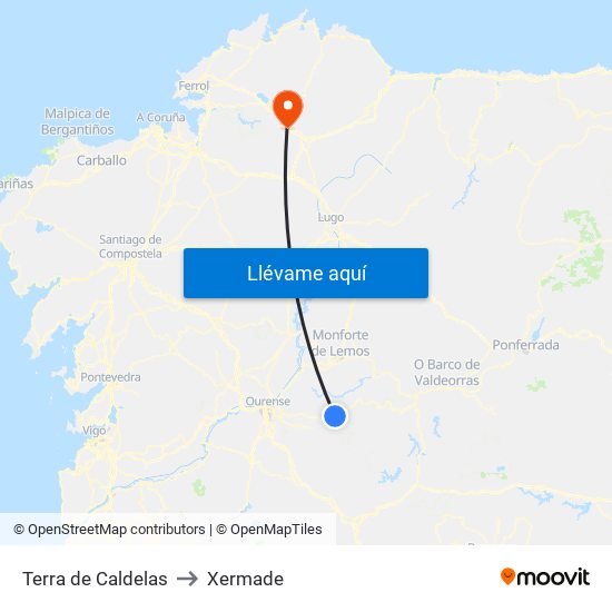 Terra de Caldelas to Xermade map