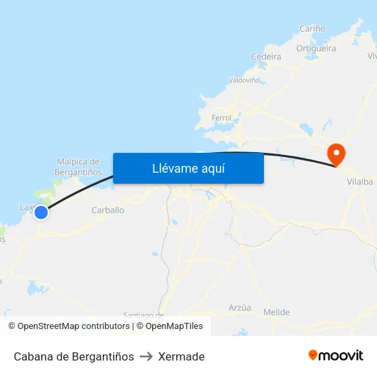 Cabana de Bergantiños to Xermade map