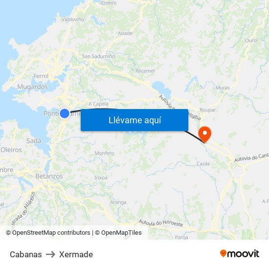 Cabanas to Xermade map