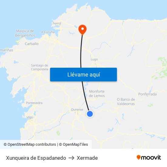 Xunqueira de Espadanedo to Xermade map