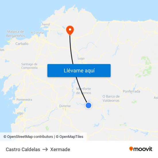 Castro Caldelas to Xermade map