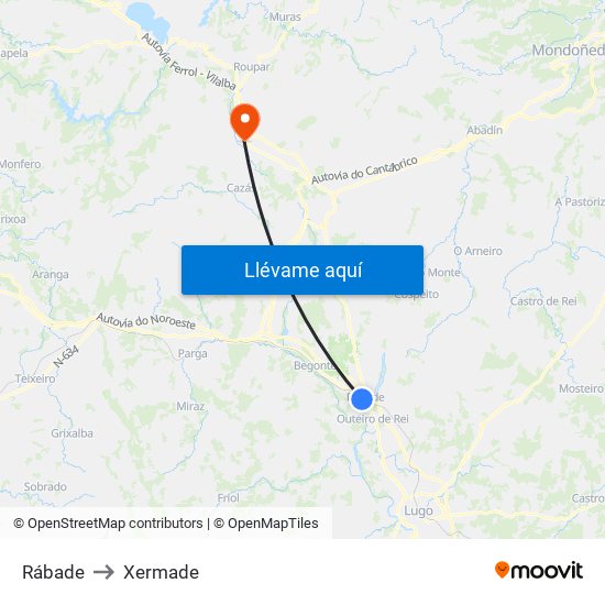 Rábade to Xermade map