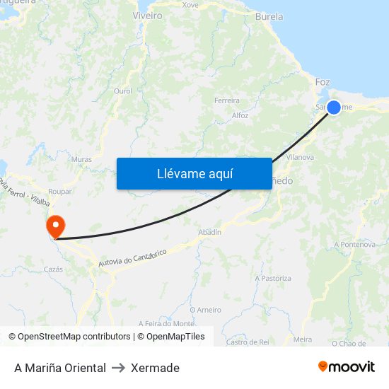 A Mariña Oriental to Xermade map