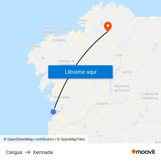 Cangas to Xermade map