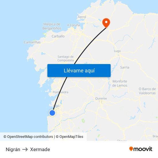 Nigrán to Xermade map