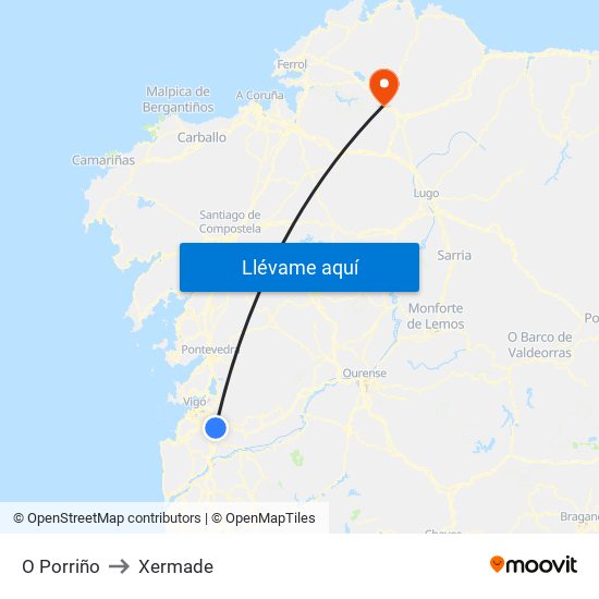 O Porriño to Xermade map