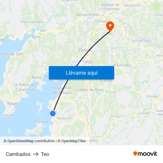 Cambados to Teo map