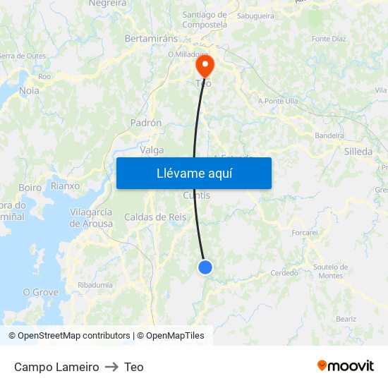 Campo Lameiro to Teo map