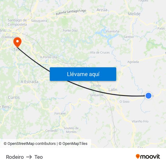 Rodeiro to Teo map