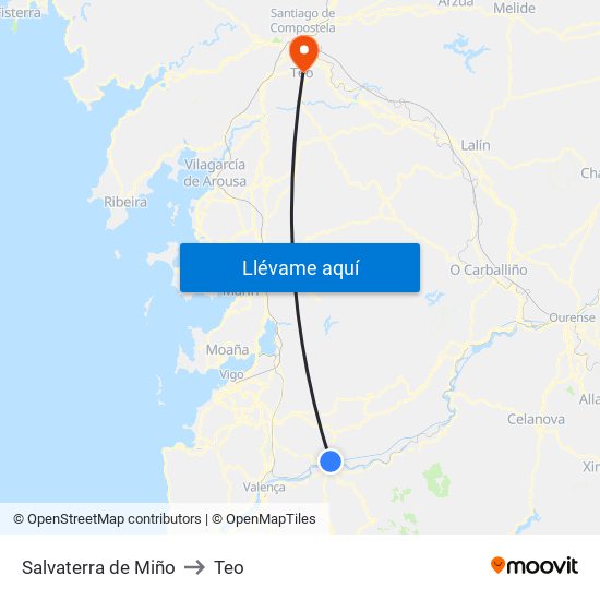 Salvaterra de Miño to Teo map