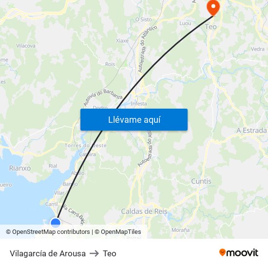 Vilagarcía de Arousa to Teo map