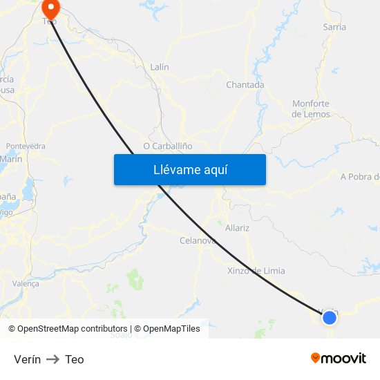 Verín to Teo map