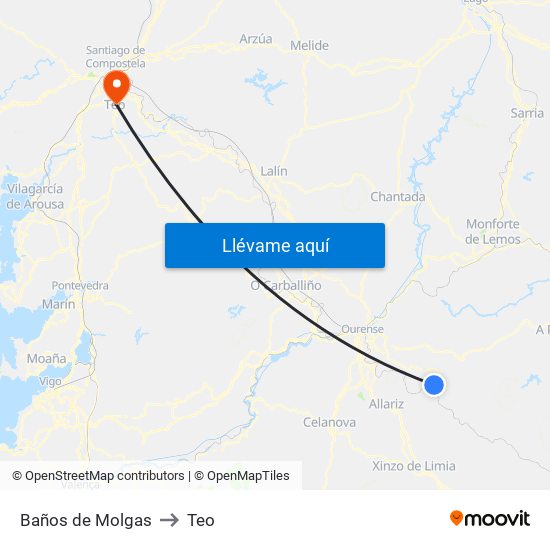 Baños de Molgas to Teo map