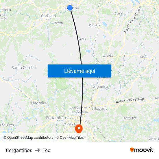Bergantiños to Teo map