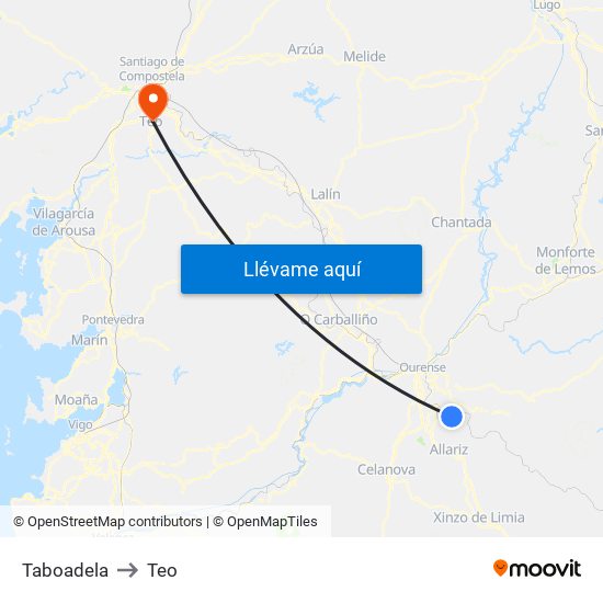 Taboadela to Teo map
