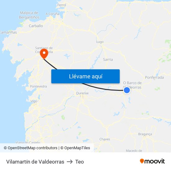 Vilamartín de Valdeorras to Teo map