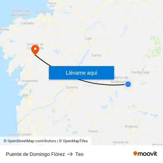 Puente de Domingo Flórez to Teo map