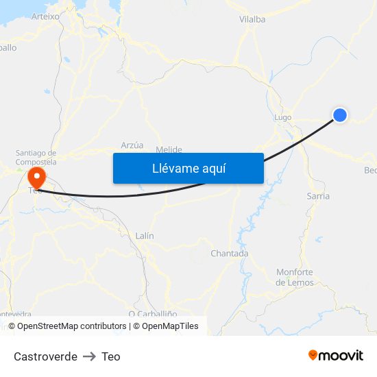 Castroverde to Teo map