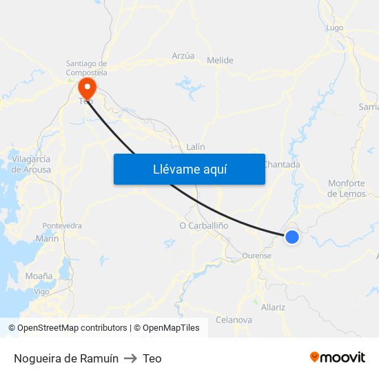 Nogueira de Ramuín to Teo map