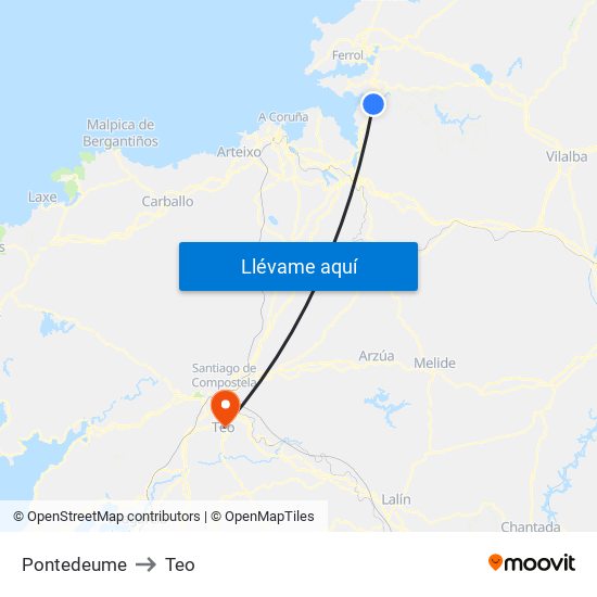 Pontedeume to Teo map