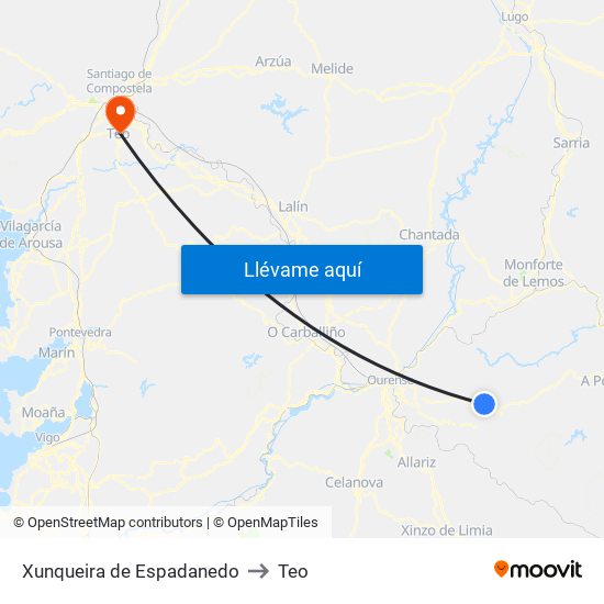 Xunqueira de Espadanedo to Teo map
