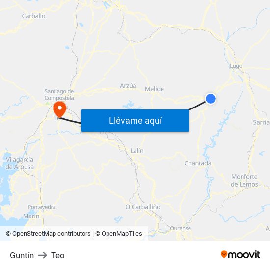 Guntín to Teo map