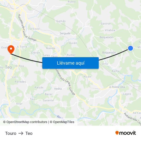 Touro to Teo map