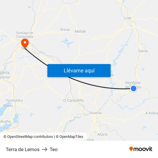 Terra de Lemos to Teo map