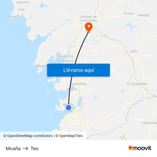 Moaña to Teo map