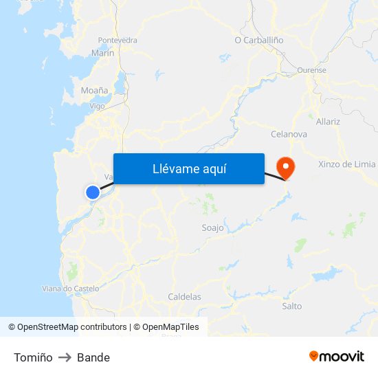 Tomiño to Bande map