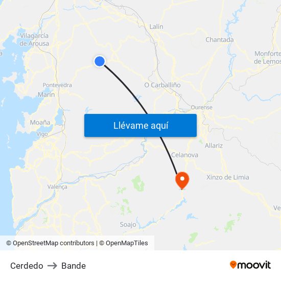 Cerdedo to Bande map