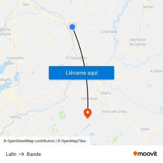 Lalín to Bande map
