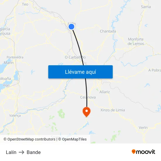 Lalín to Bande map