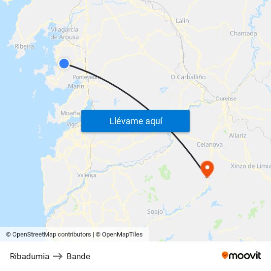 Ribadumia to Bande map