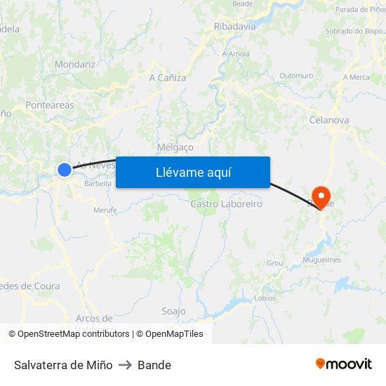 Salvaterra de Miño to Bande map