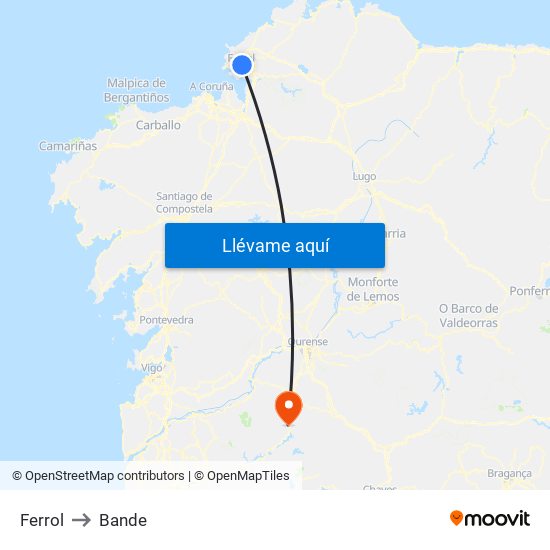 Ferrol to Bande map