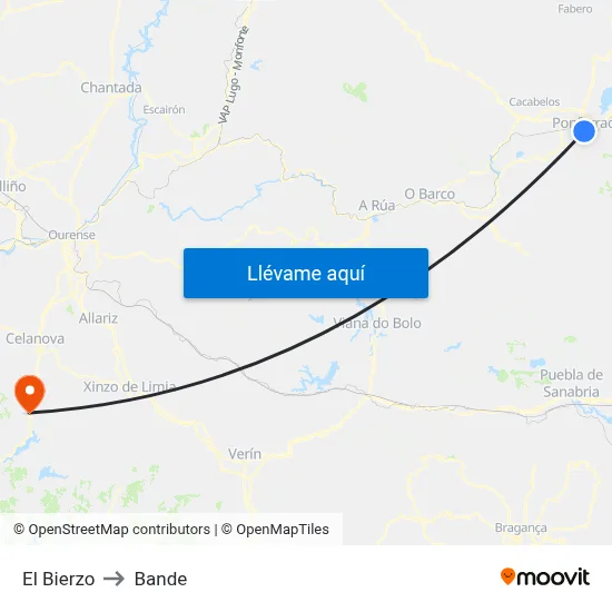 El Bierzo to Bande map