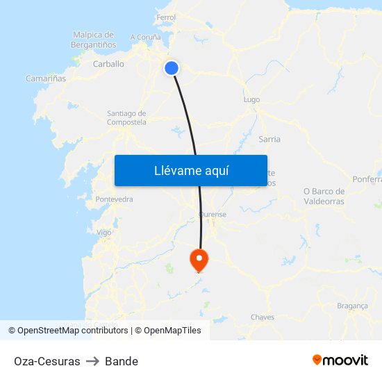 Oza-Cesuras to Bande map