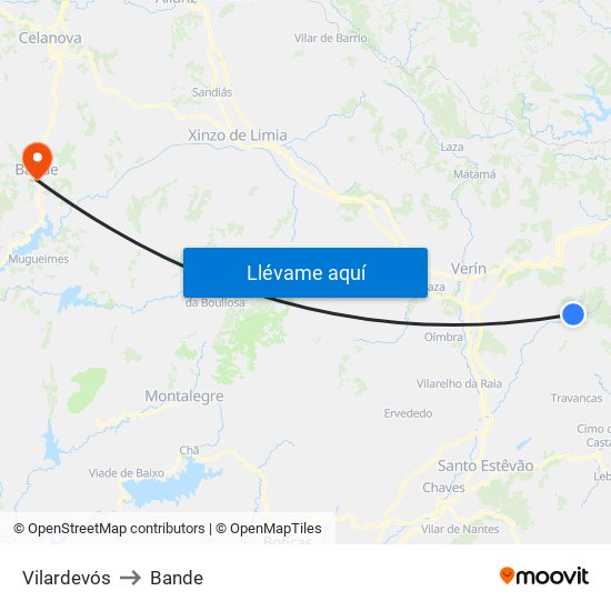 Vilardevós to Bande map