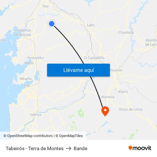 Tabeirós - Terra de Montes to Bande map