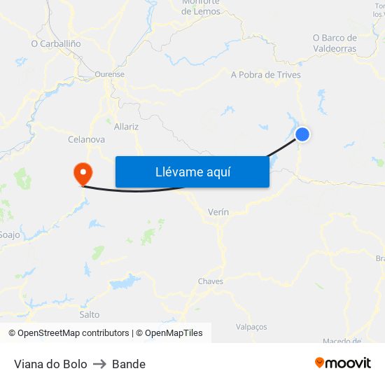 Viana do Bolo to Bande map