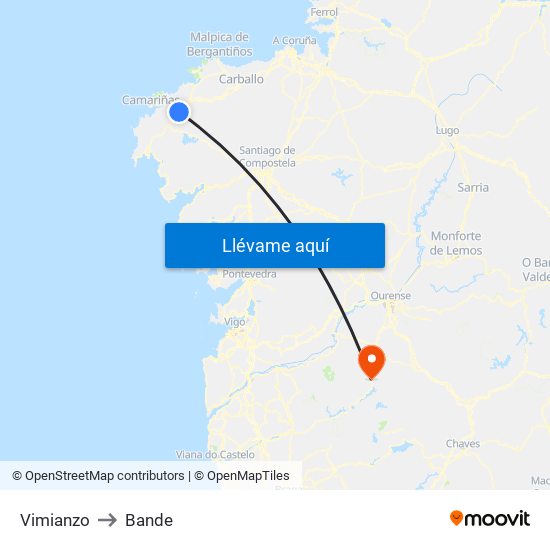 Vimianzo to Bande map