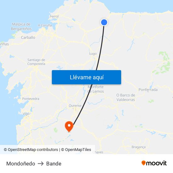 Mondoñedo to Bande map