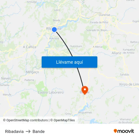 Ribadavia to Bande map
