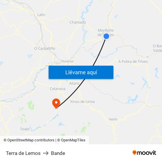 Terra de Lemos to Bande map