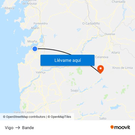 Vigo to Bande map