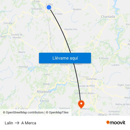Lalín to A Merca map