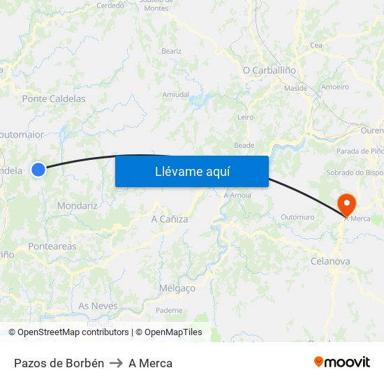 Pazos de Borbén to A Merca map